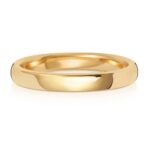 9k and 18k yellow gold soft court wedding band 2.5 mm wide.