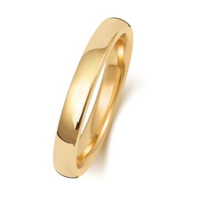 9k and 18k gold Soft court shaped wedding band 2.5 mm wide.