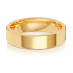 9k and 18k yellow gold solid 5 mm wide flat court wedding band.