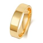 9k and 18k yellow gold flat court wedding band in 5 mm wide.