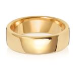 9k and 18k yellow gold soft court shaped wedding bands 6 mm wide.