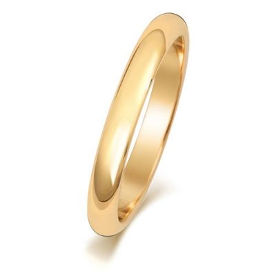 9k and 18k yellow gold 2.5 mm wide D shaped wedding band.