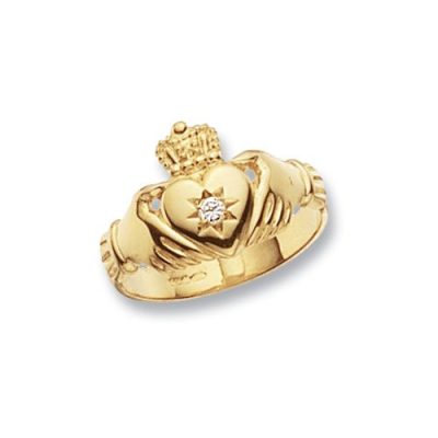 CLADDAGH,9k,9ct,18k,18ct,750,375,gold,guld,stone,diamond,cz,cubiczriconia