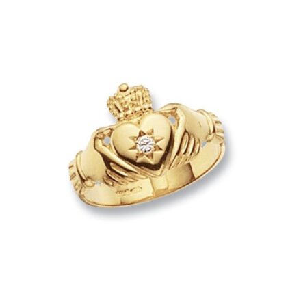 CLADDAGH,9k,9ct,18k,18ct,750,375,gold,guld,stone,diamond,cz,cubiczriconia
