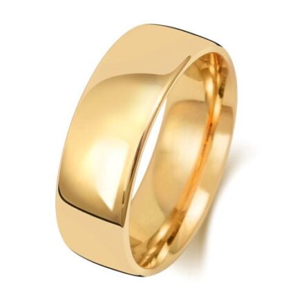 9k and 18k yellow gold slightly court wedding band 7 mm wide.