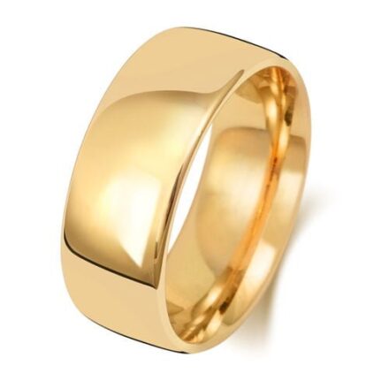 9k and 18k yellow gold slight court 8 mm wide wedding band,