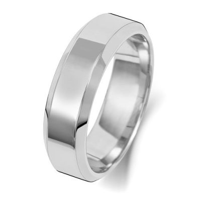 950 Platinum Bevelled Edge wedding band 6 mm wide for men.