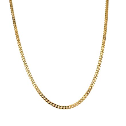 2.8 mm wide curb chain solid tight and thick links for men women and children in 9ct yellow gold.
