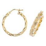 9k Yellow Gold Twisted Wavy Striped Patterned Hoop Earrings - THER995 - Image 3