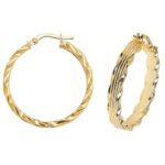 9k Yellow Gold Twisted Wavy Striped Patterned Hoop Earrings - THER995 - Image 4