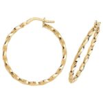 9k Yellow Gold Thin Twisted Patterned Hoop Earrings in 8 Sizes - TJ1008 - Image 4