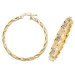9k Yellow Gold Twisted Wavy Striped Patterned Hoop Earrings - THER995 - Image 5