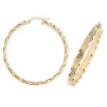 9k Yellow Gold Twisted Wavy Striped Patterned Hoop Earrings - THER995 - Image 6