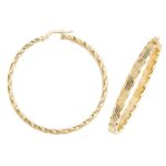 9k Yellow Gold Twisted Wavy Striped Patterned Hoop Earrings - THER995 - Image 7