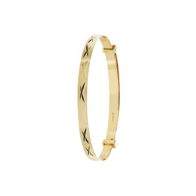 9k yellow gold expandable bangle 3 mm wide. Solid bangle uk hallmarked kids childrens size.