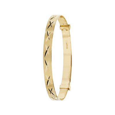 9k yellow gold X patterned expandable kids bangle.