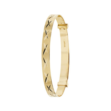 9k yellow gold X patterned expandable kids bangle.