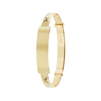 Kids ID bangle diamond cut expandable in 9k yellow gold.