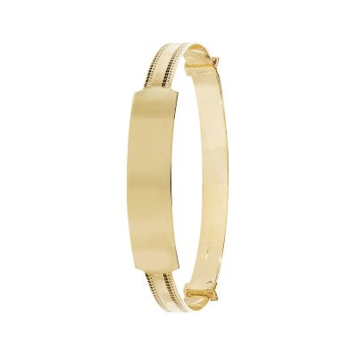 Kids bangle in 4 mm width millgrain patterned in 9k yellow gold.