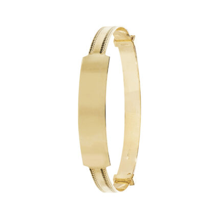 Kids bangle in 4 mm width millgrain patterned in 9k yellow gold.