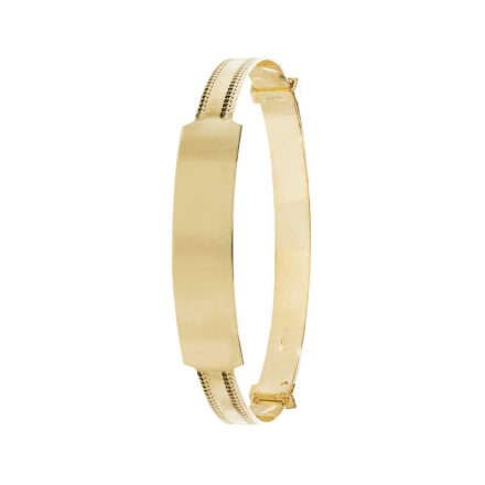 Kids bangle in 4 mm width millgrain patterned in 9k yellow gold.