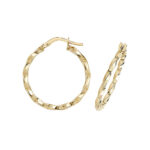 9k Yellow Gold Thin Twisted Patterned Hoop Earrings in 8 Sizes - TJ1008