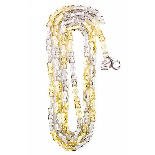 Two Colored Stone Set Silver Chain 