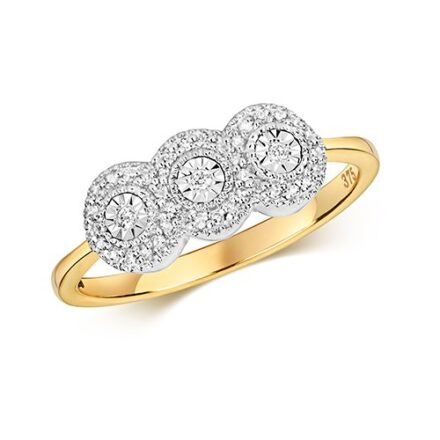 9ct 0,06ct 3 Circle Chya Illusion Diamond Bow Yellow Gold Ring,yellow gold,Diamond Cluster,Gold,Diamond,18ct,9ct,14ct,topjewellery,topjewelleryuk,birmingham