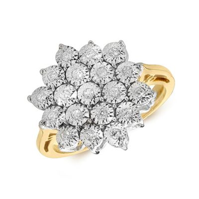 9ct 0,20ct Star Illusion Diamond Bow Yellow Gold Ring,yellow gold,Diamond Cluster,Gold,Diamond,18ct,9ct,14ct,topjewellery,topjewelleryuk,birmingham