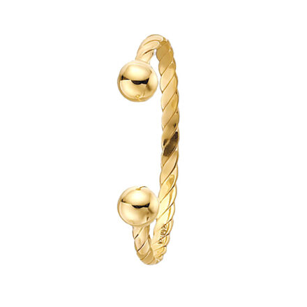 Solid twisted kids torque bangle in 9k yellow gold.