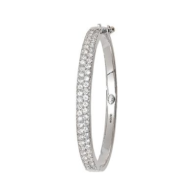 9k white gold tripple row stone set kids bangle. The bangle is solid with cubic zirconia stones.