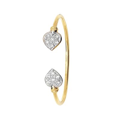 9k yellow gold stone set heart shaped torque torc bangle for kids.