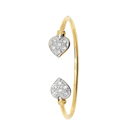 9k yellow gold stone set heart shaped torque torc bangle for kids.