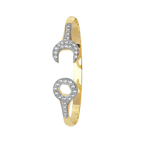 9k yellow gold stone set spanner kids bangle.