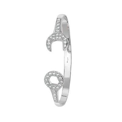 9k white gold stone set spanner kids bangle.