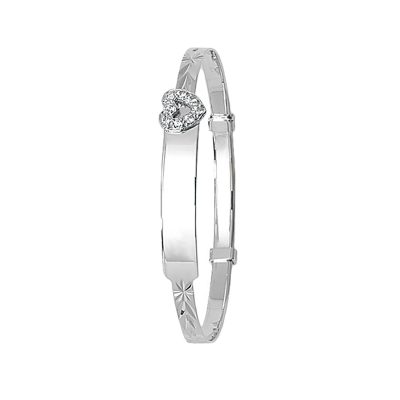 9k white gold stone set cubic zirconia stone expandable kids bangle.