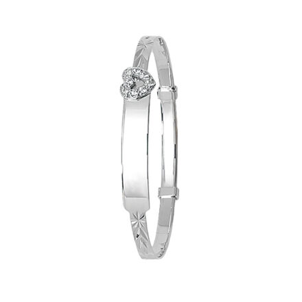 9k white gold stone set cubic zirconia stone expandable kids bangle.