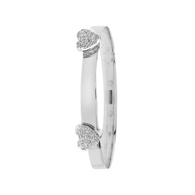 9k white gold double heart stone set expandable bangle.