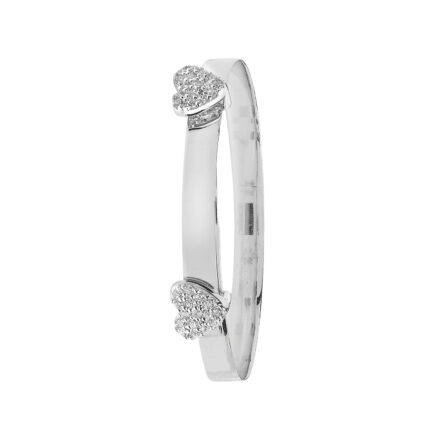 9k white gold double heart stone set expandable bangle.