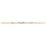 9k Yellow Gold MuM bracelet with one Heart on each side of the MuM word. The Hearts and the MuM letters are set with white cubic zirconia stones attached to a patterned chaps curb bracelet. 9 mm wide