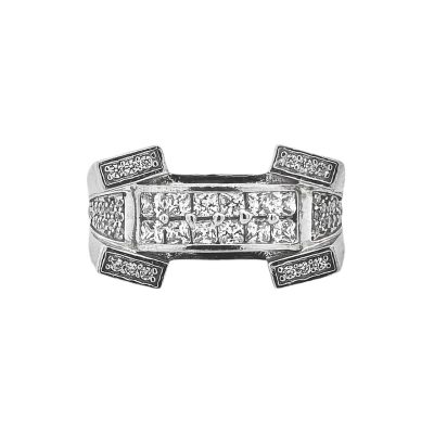 Sterling Silver Signet or Pinky ring, Tower deisgn with high quality colorless cubic zircoina stones.