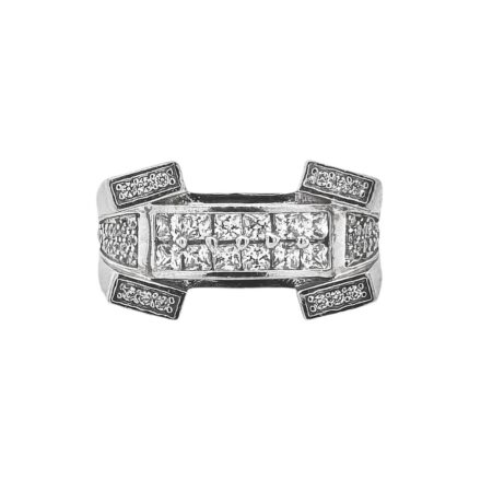 Sterling Silver Signet or Pinky ring, Tower deisgn with high quality colorless cubic zircoina stones.
