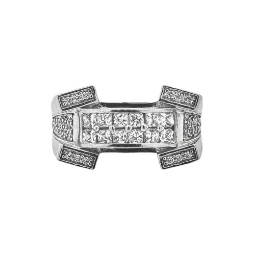 Sterling Silver Signet or Pinky ring, Tower deisgn with high quality colorless cubic zircoina stones.