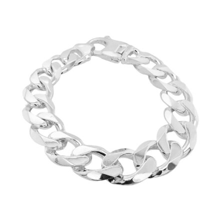 Classic 925 Sterling Silver Curb Bracelet - 15mm Wide, Strong and Durable Make a bold statement with our Classic Curb Bracelet in 925 sterling silver, featuring 15mm wide links that are both strong and thick. This bracelet is designed for durability while maintaining a sleek and polished appearance, perfect for everyday wear or special occasions. The substantial width gives it a standout look, whether worn solo or paired with other jewelry pieces, making it a versatile addition to any collection.