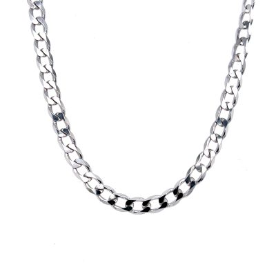 White gold chain for men in 9k in curb style.