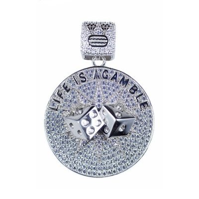 Life is a gamble silver pendant,silver pendant,topjewelleryuk,top jewellery,silver,925,iced out