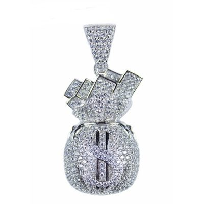 Money bag silver pendant,silver pendant,topjewelleryuk,top jewellery,silver,925,iced out