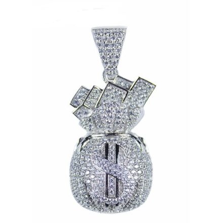 Money bag silver pendant,silver pendant,topjewelleryuk,top jewellery,silver,925,iced out