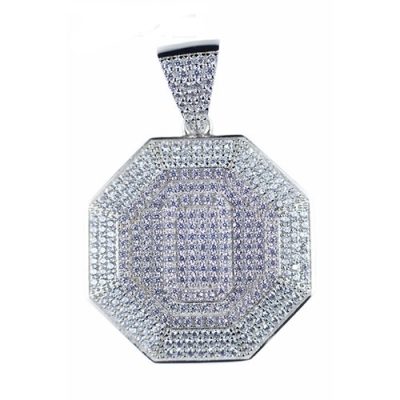 Octagon solid silver pendant,silver pendant,topjewelleryuk,top jewellery,silver,925,iced out