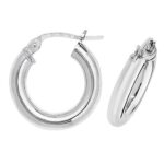 9k White Gold Plain Tube Style Hoop Earrings - 3 mm - Image 3